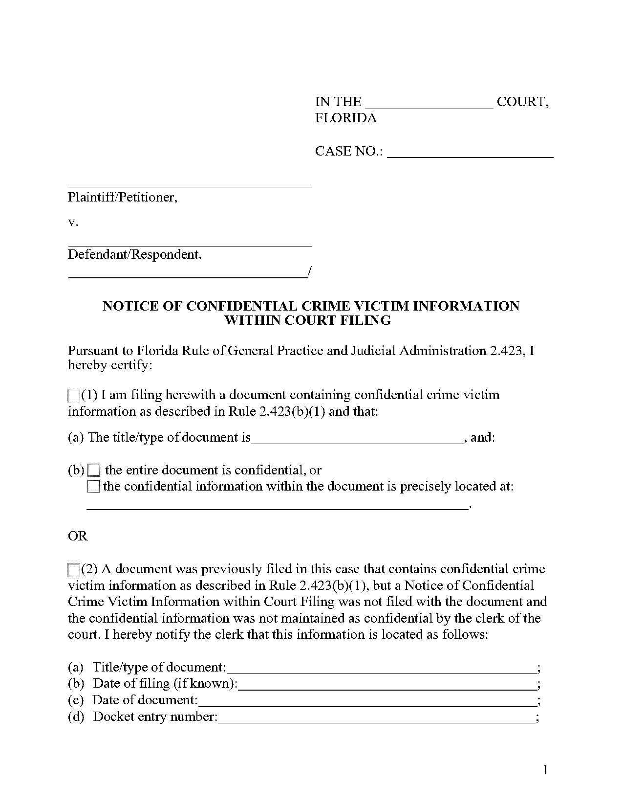 notice of confidential information within court filing doc