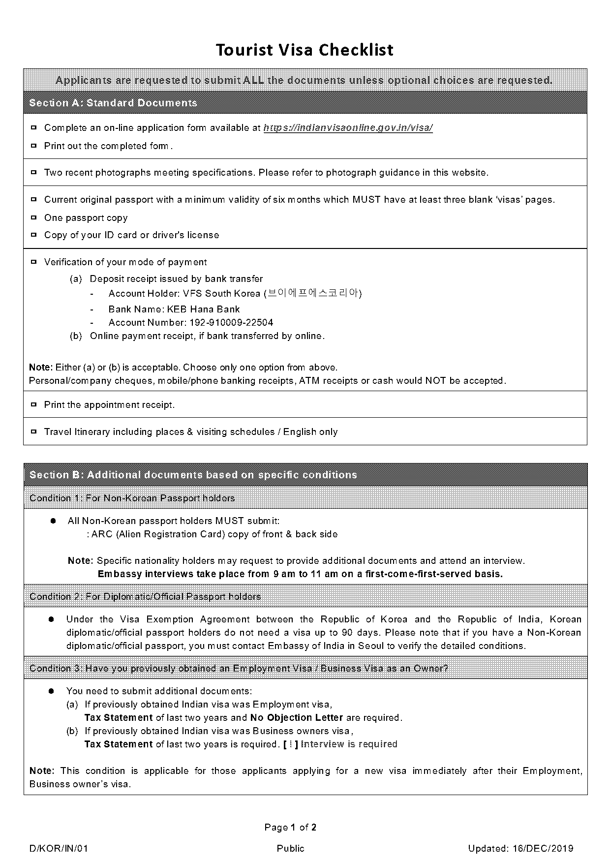 south korea tourist visa checklist