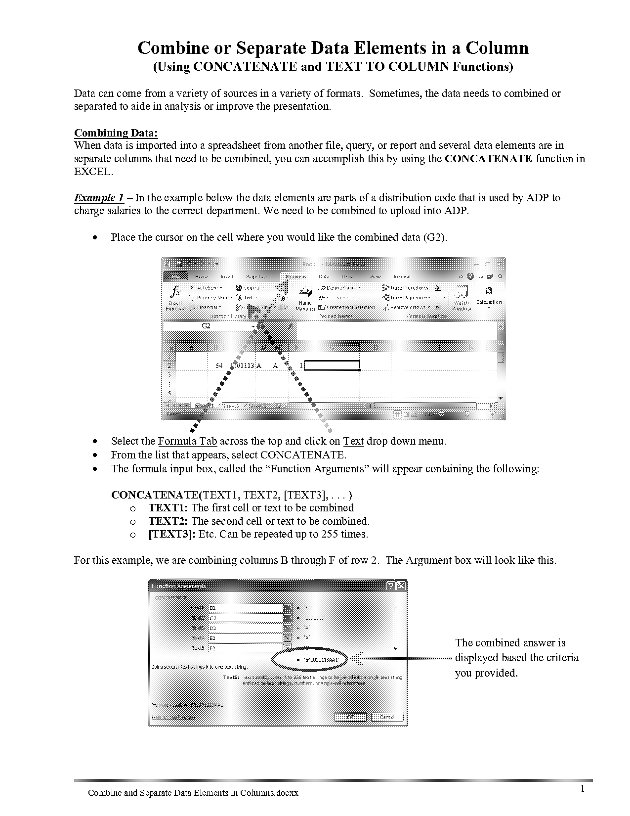 combine text excel cell