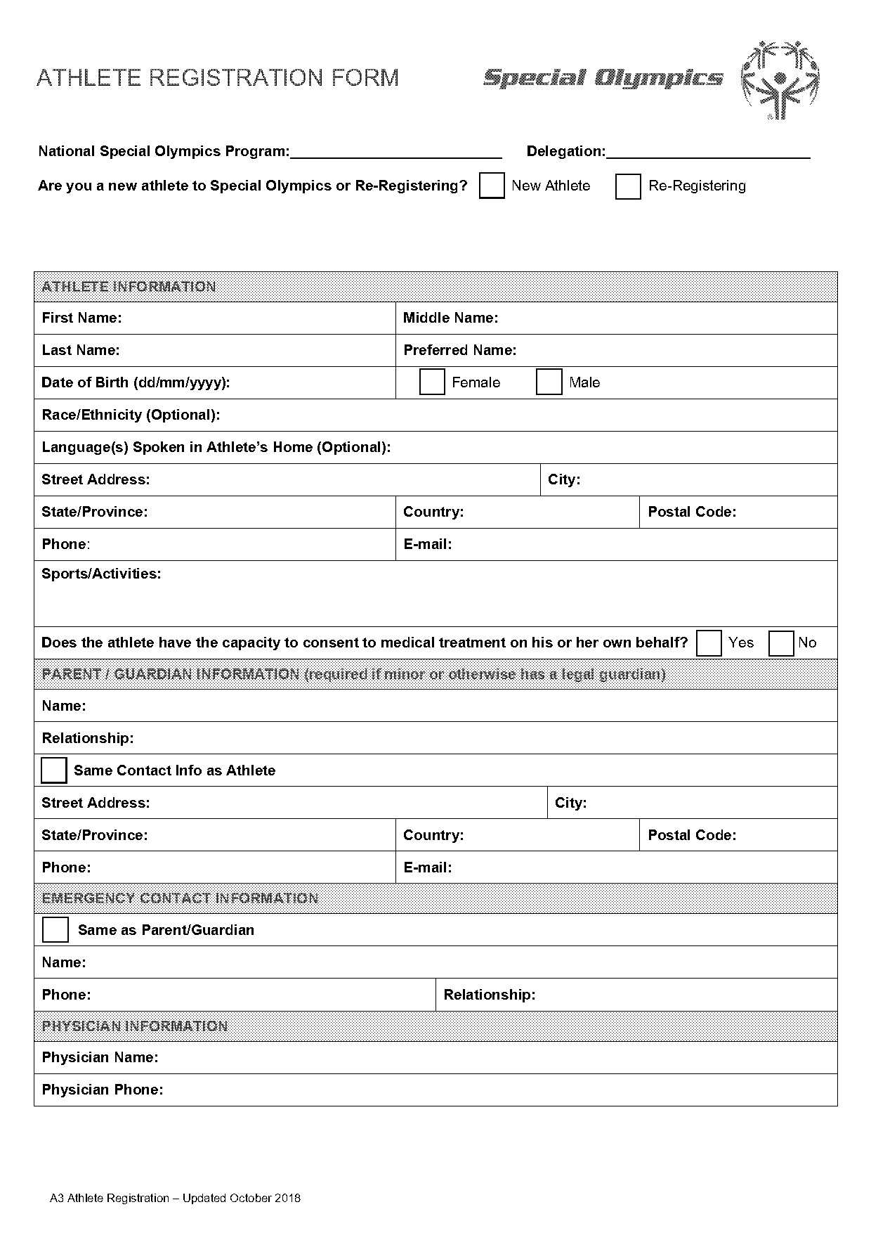 medical registration form template