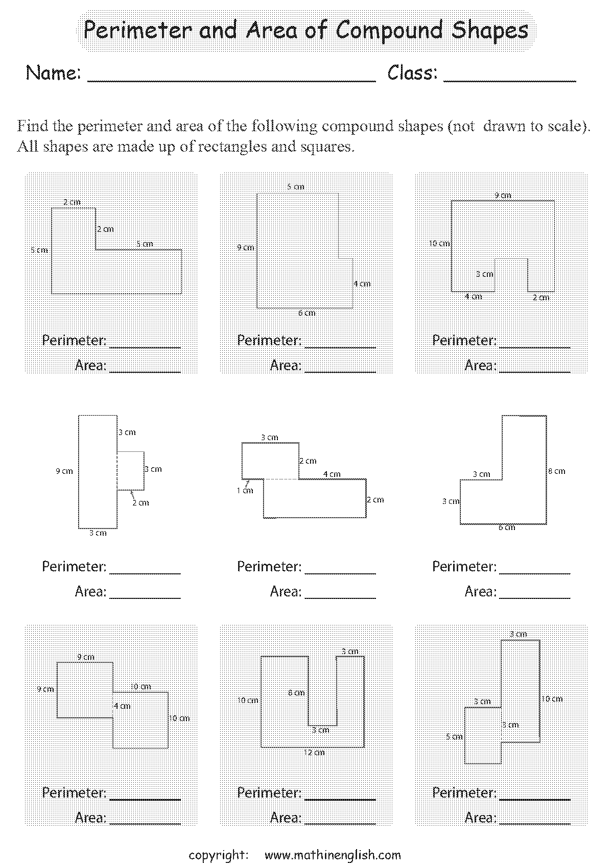 finding the area and perimeter of compound shapes worksheet