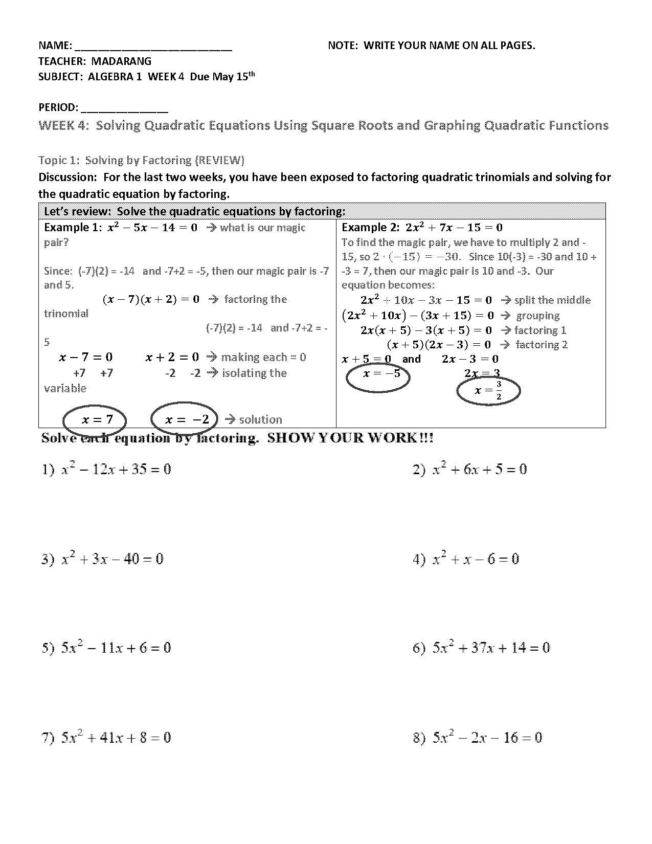 solving quadratic equations by square roots worksheet pdr