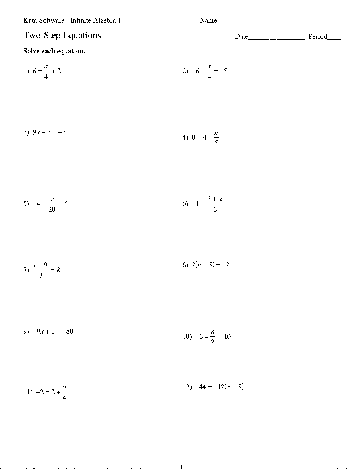 solving equations with two operations worksheet