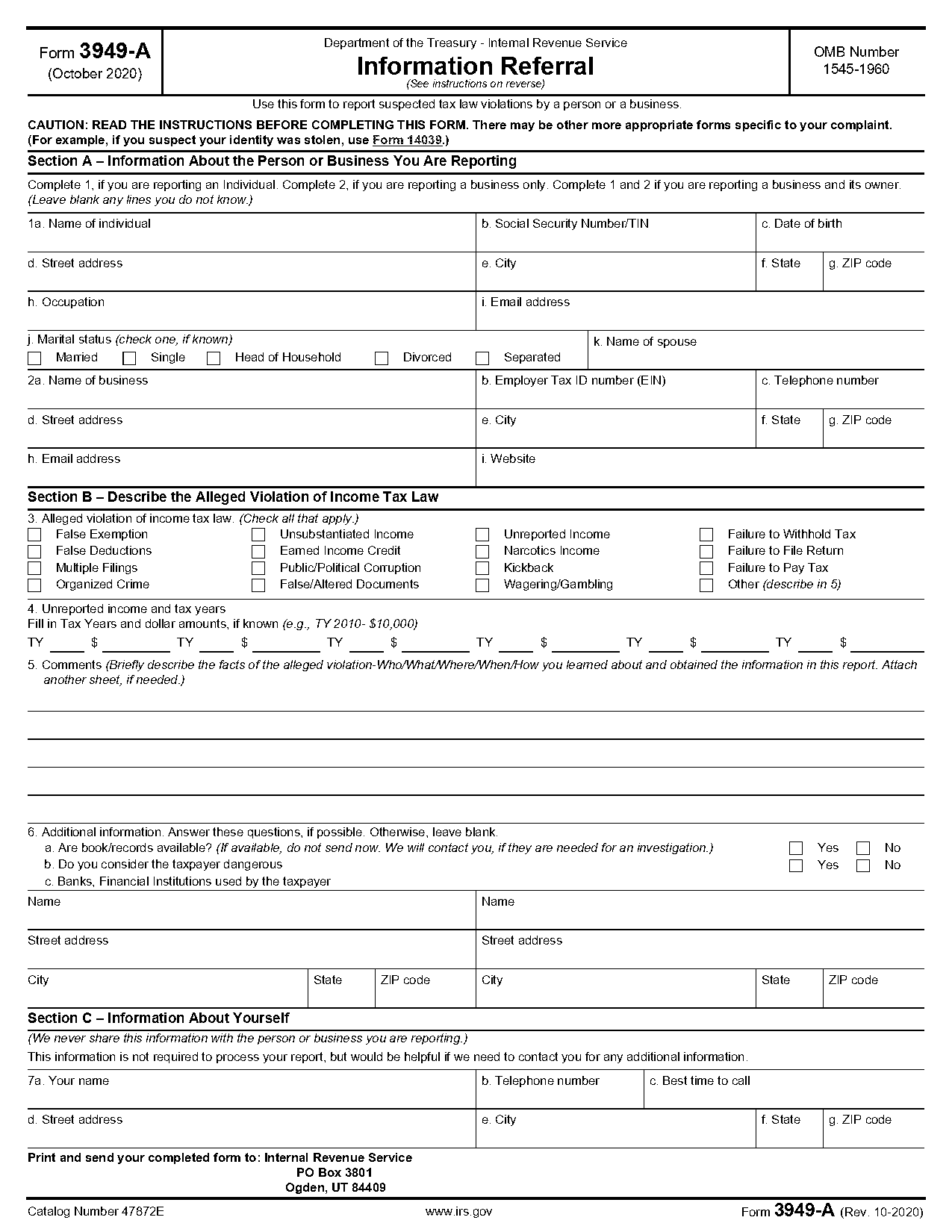 report no income federal business taxes