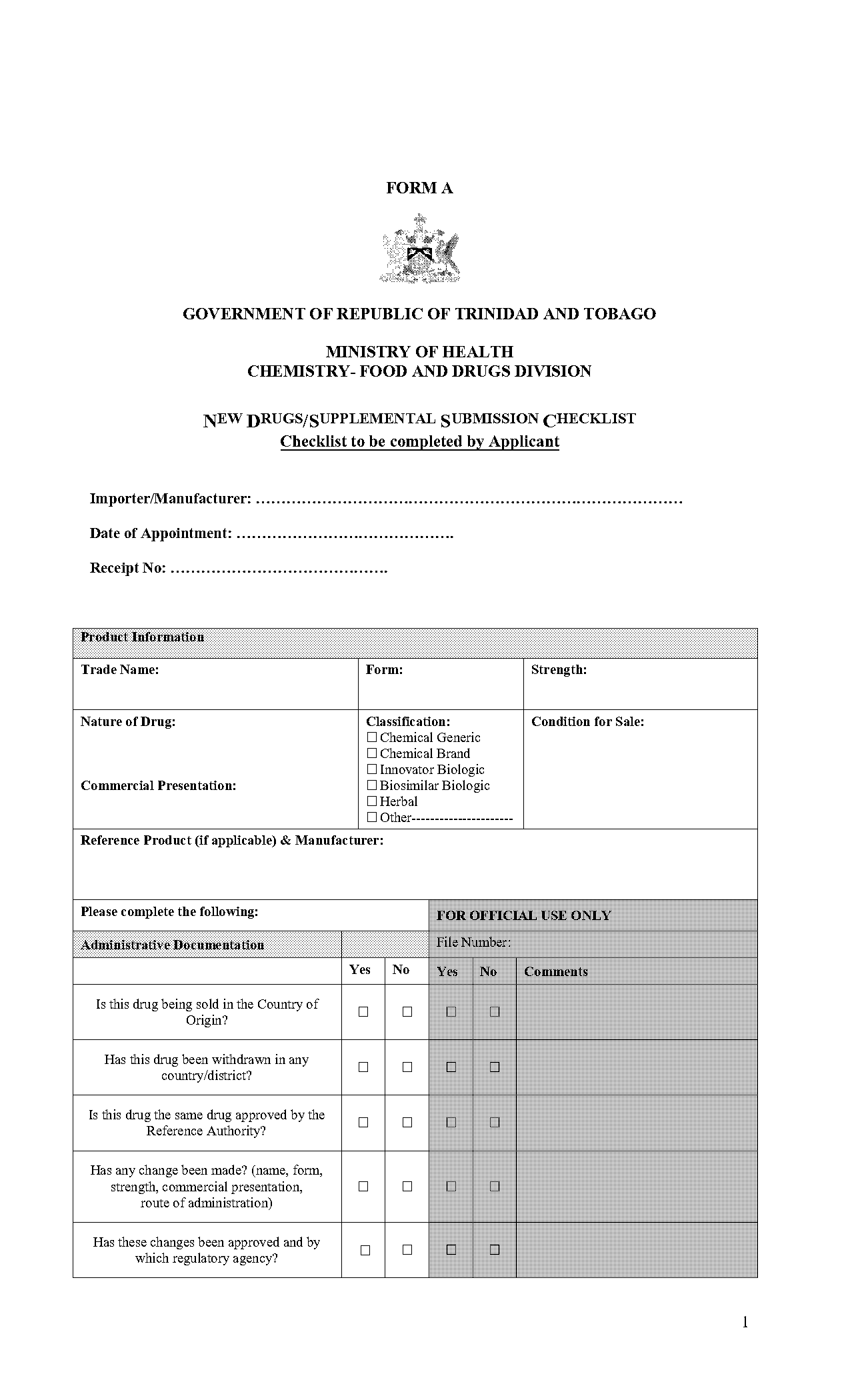 ministry of health forms trinidad